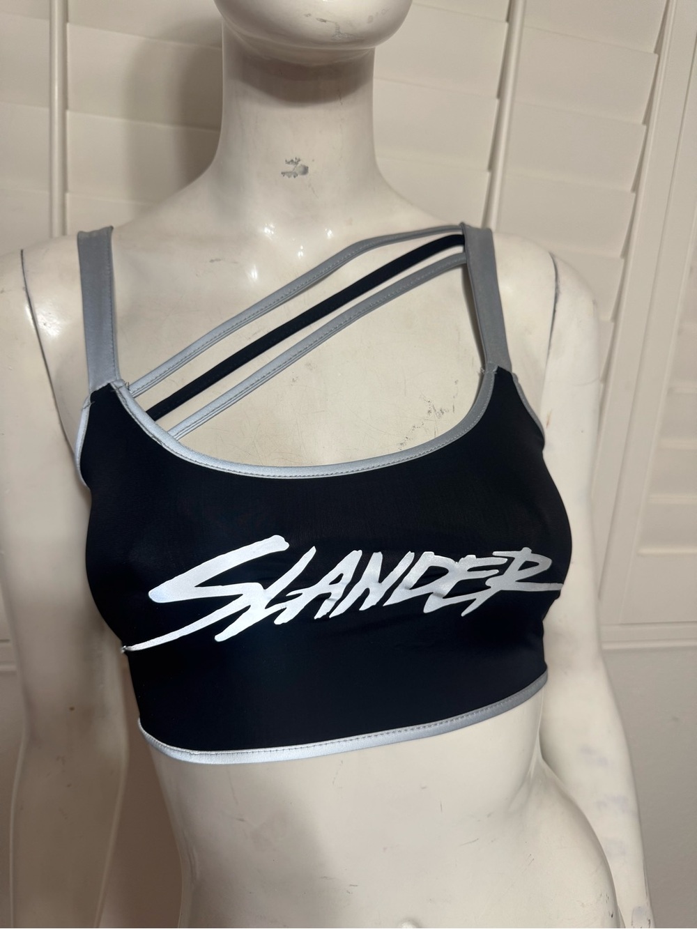 New Xs slander black crop top shirt festival rave light reflective raver
